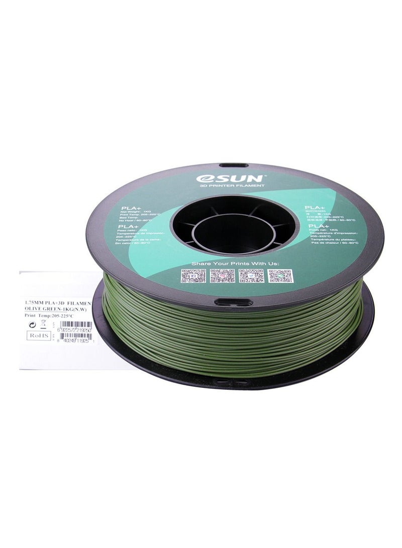 Esun 3D Printer Filament PLA+ 1.75 mm Dimensional Accuracy +/- 0.05 mm 1 Kg (2.2 lbs) Spool 3D Printing Material for 3D Printers – Olive Green