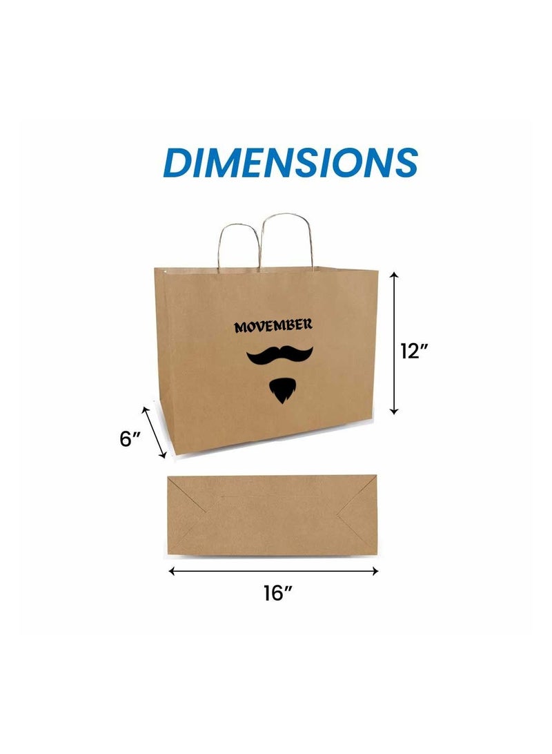 Movember Eco-Friendly A3 Brown Kraft Paper Gift Bags With Mustache Design–Durable And Reusable Bags With Handles–Perfect For Gifts And Movember Campaigns