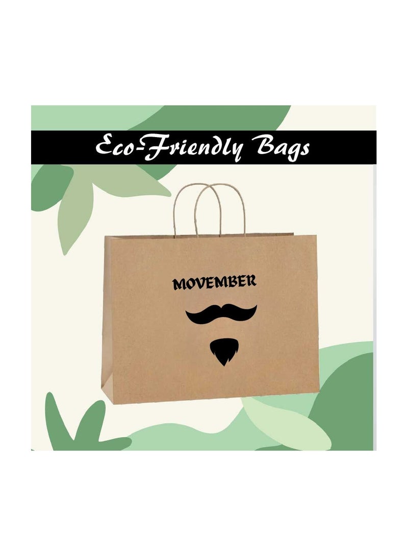 Movember Eco-Friendly A3 Brown Kraft Paper Gift Bags With Mustache Design–Durable And Reusable Bags With Handles–Perfect For Gifts And Movember Campaigns