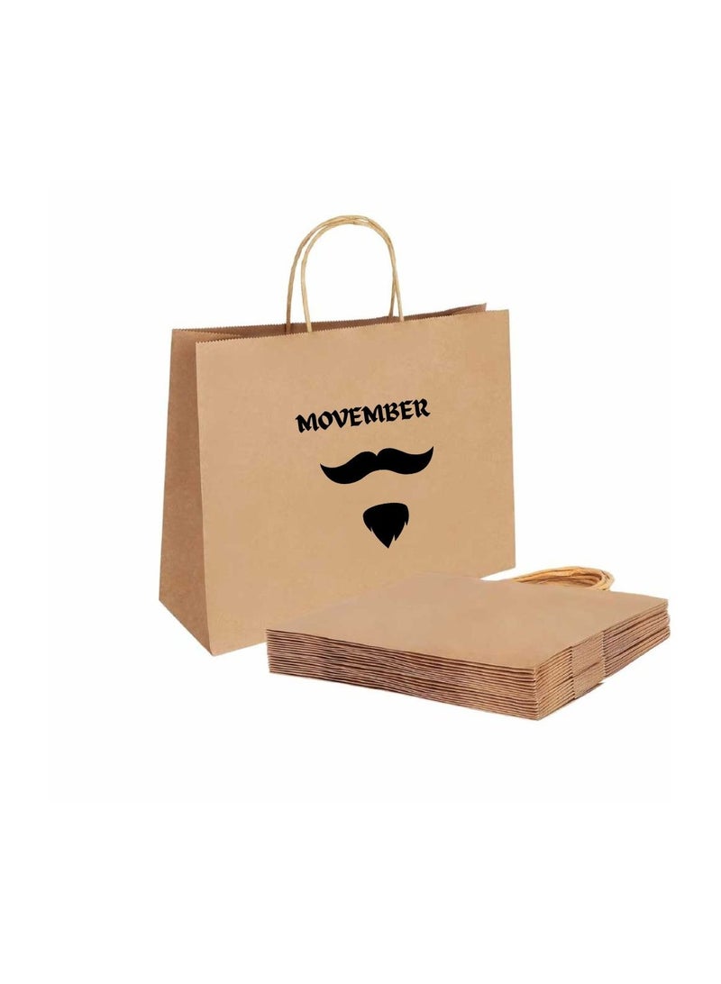 Movember Eco-Friendly A3 Brown Kraft Paper Gift Bags With Mustache Design–Durable And Reusable Bags With Handles–Perfect For Gifts And Movember Campaigns