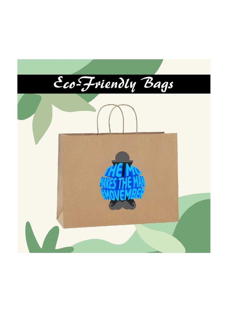 Movember Eco-Friendly A3 Brown Kraft Paper Gift Bags With Mustache Design–Durable And Reusable Bags With Handles–Perfect For Gifts And Movember Campaigns