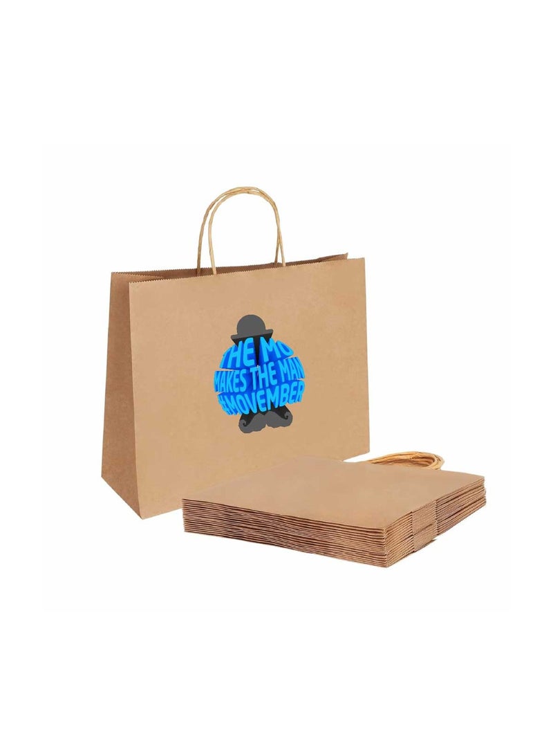 Movember Eco-Friendly A3 Brown Kraft Paper Gift Bags With Mustache Design–Durable And Reusable Bags With Handles–Perfect For Gifts And Movember Campaigns