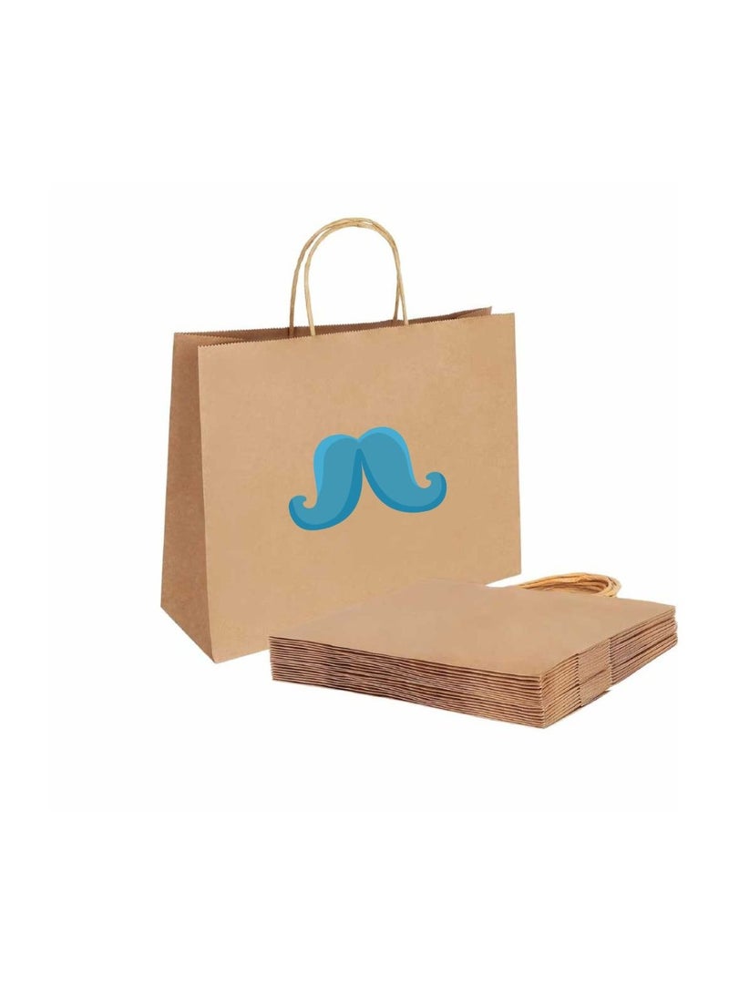 Movember Eco-Friendly A3 Brown Kraft Paper Gift Bags With Mustache Design–Durable And Reusable Bags With Handles–Perfect For Gifts And Movember Campaigns