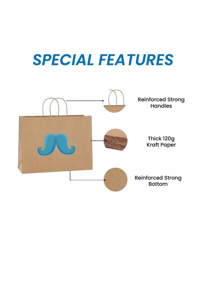 Movember Eco-Friendly A3 Brown Kraft Paper Gift Bags With Mustache Design–Durable And Reusable Bags With Handles–Perfect For Gifts And Movember Campaigns