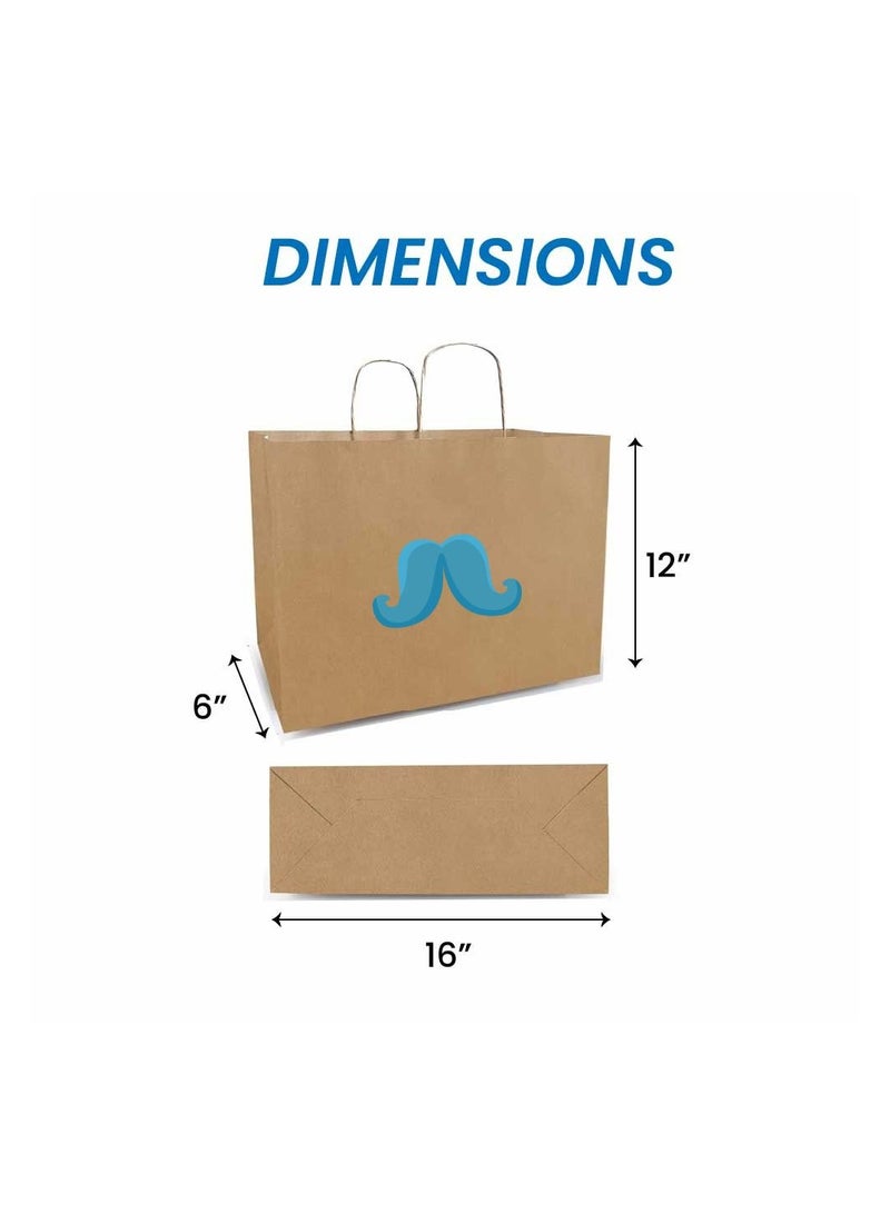 Movember Eco-Friendly A3 Brown Kraft Paper Gift Bags With Mustache Design–Durable And Reusable Bags With Handles–Perfect For Gifts And Movember Campaigns