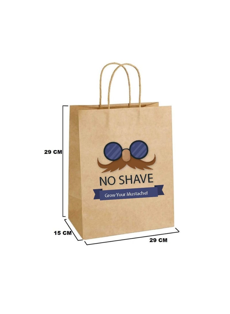 Movember Eco-Friendly A4 Brown Kraft Paper Gift Bags With Mustache Design–Durable And Reusable Bags With Handles–Perfect For Gifts And Movember Campaigns