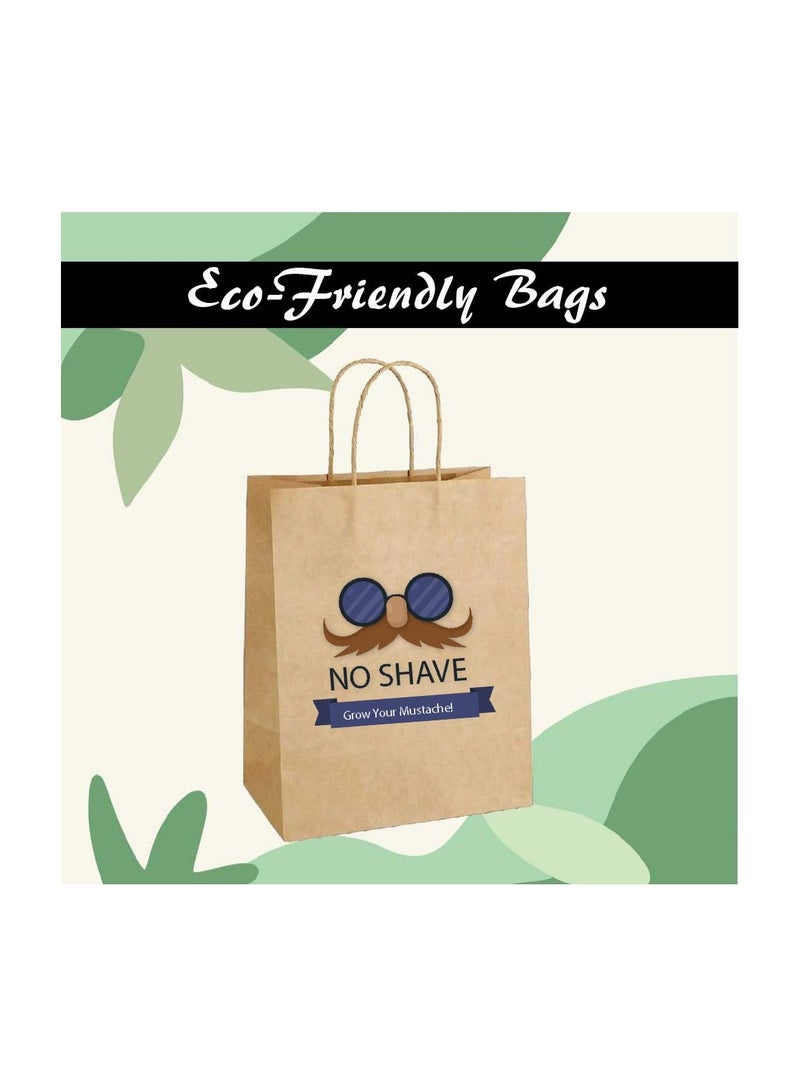 Movember Eco-Friendly A4 Brown Kraft Paper Gift Bags With Mustache Design–Durable And Reusable Bags With Handles–Perfect For Gifts And Movember Campaigns