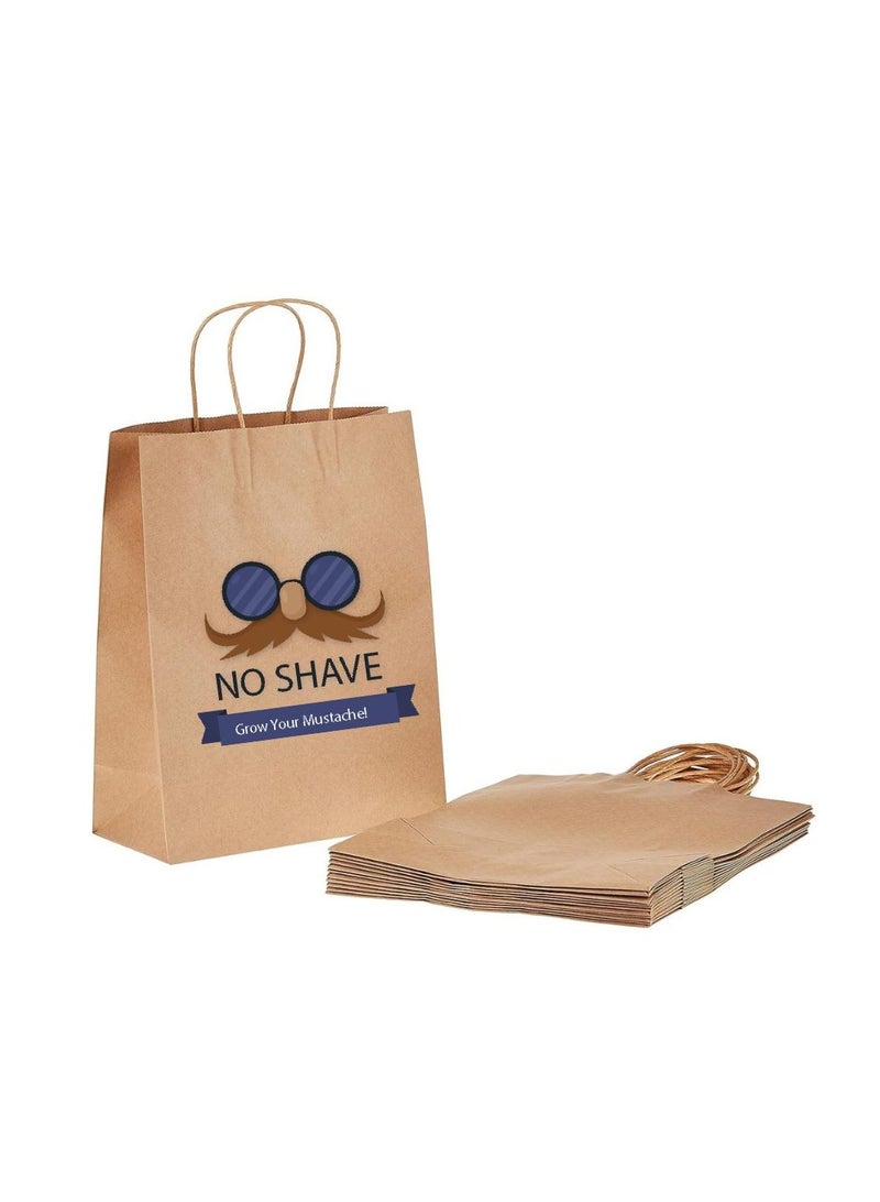 Movember Eco-Friendly A4 Brown Kraft Paper Gift Bags With Mustache Design–Durable And Reusable Bags With Handles–Perfect For Gifts And Movember Campaigns