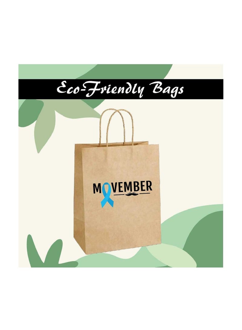 Movember Eco-Friendly A4 Brown Kraft Paper Gift Bags With Mustache Design–Durable And Reusable Bags With Handles–Perfect For Gifts And Movember Campaigns