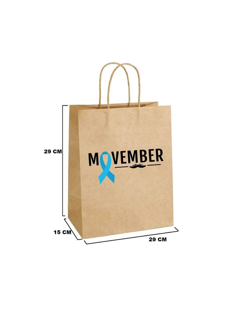 Movember Eco-Friendly A4 Brown Kraft Paper Gift Bags With Mustache Design–Durable And Reusable Bags With Handles–Perfect For Gifts And Movember Campaigns