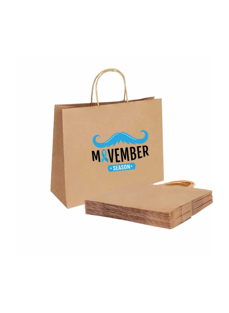 Movember Eco-Friendly A3 Brown Kraft Paper Gift Bags With Mustache Design–Durable And Reusable Bags With Handles–Perfect For Gifts And Movember Campaigns