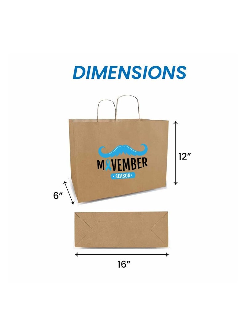 Movember Eco-Friendly A3 Brown Kraft Paper Gift Bags With Mustache Design–Durable And Reusable Bags With Handles–Perfect For Gifts And Movember Campaigns