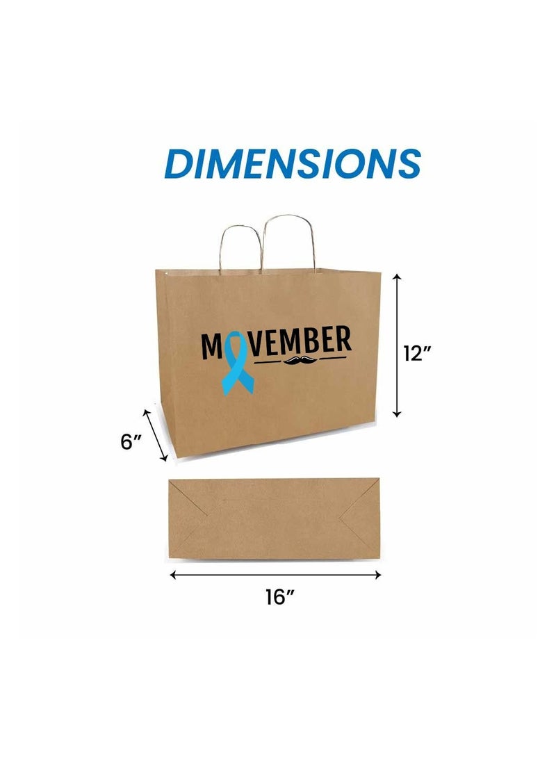 Movember Eco-Friendly A3 Brown Kraft Paper Gift Bags With Mustache Design–Durable And Reusable Bags With Handles–Perfect For Gifts And Movember Campaigns