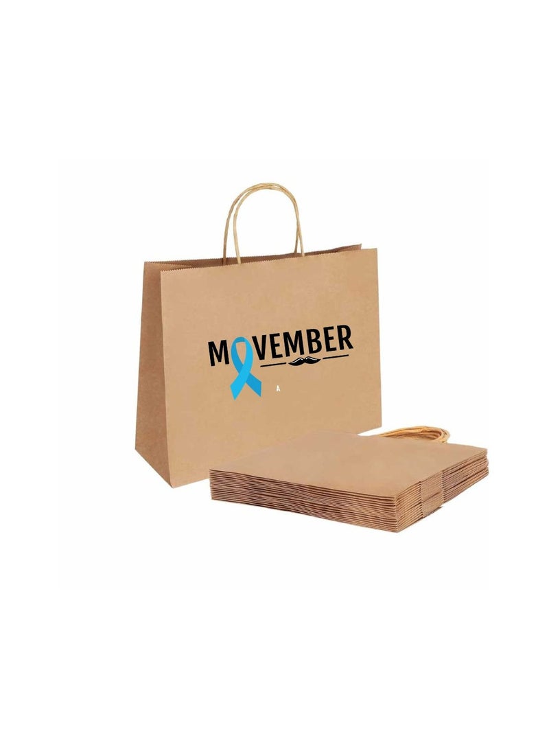 Movember Eco-Friendly A3 Brown Kraft Paper Gift Bags With Mustache Design–Durable And Reusable Bags With Handles–Perfect For Gifts And Movember Campaigns