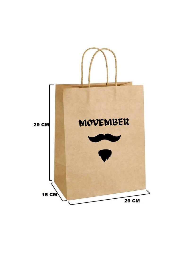 Movember Eco-Friendly A4 Brown Kraft Paper Gift Bags With Mustache Design–Durable And Reusable Bags With Handles–Perfect For Gifts And Movember Campaigns