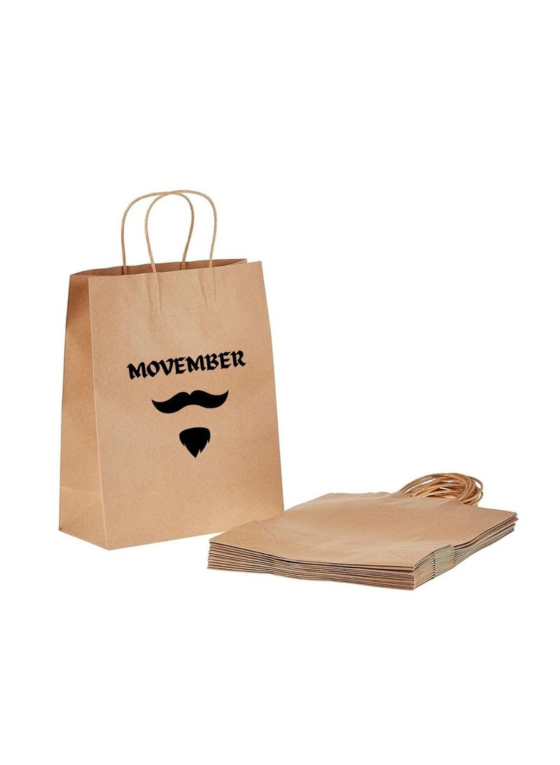 Movember Eco-Friendly A4 Brown Kraft Paper Gift Bags With Mustache Design–Durable And Reusable Bags With Handles–Perfect For Gifts And Movember Campaigns