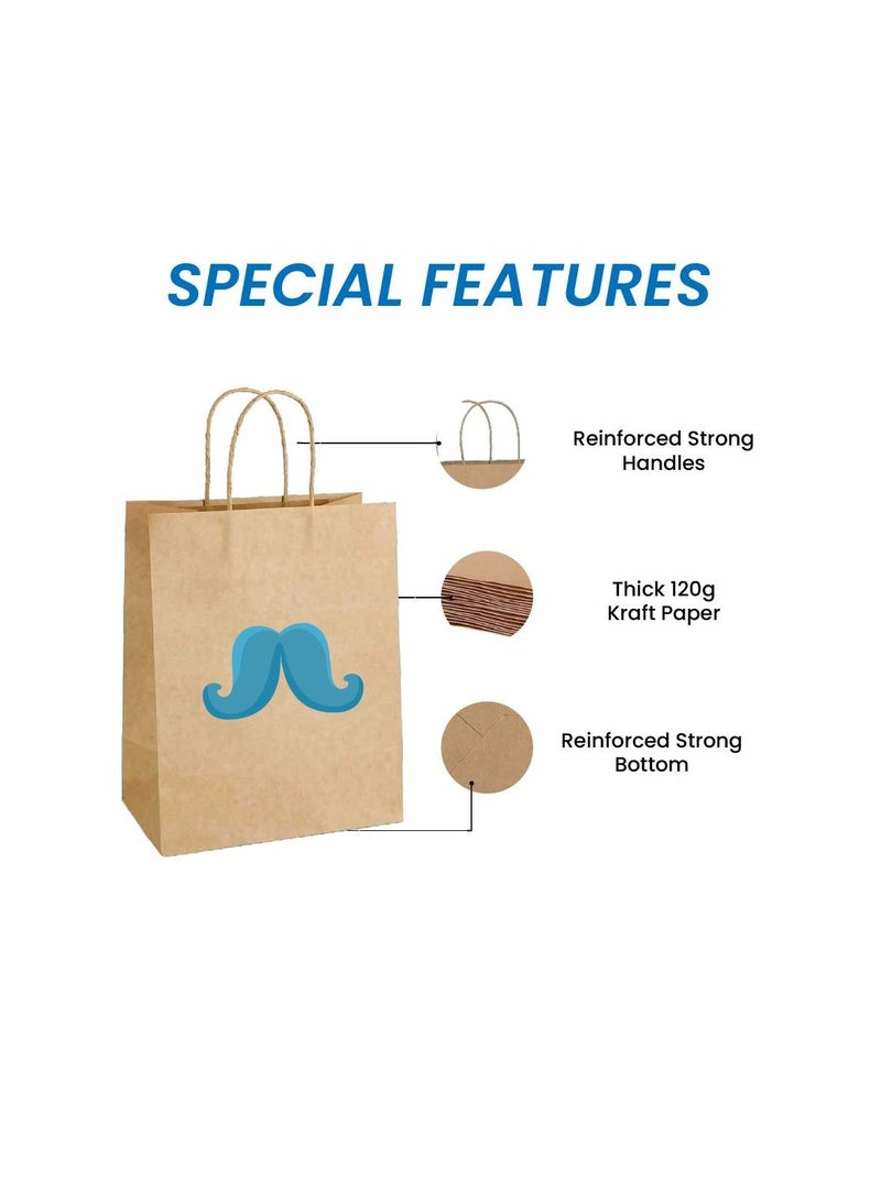 Movember Eco-Friendly A4 Brown Kraft Paper Gift Bags With Mustache Design–Durable And Reusable Bags With Handles–Perfect For Gifts And Movember Campaigns