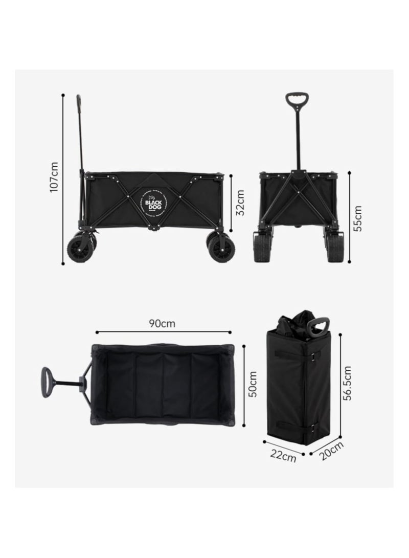 MADNESS SPORTS TRADING BLACKDOG Easy to Carry Wagon Garden Cart Camping Trolley Foldable with Wheels Handle for Outdoor Sports Beach Picnic Black