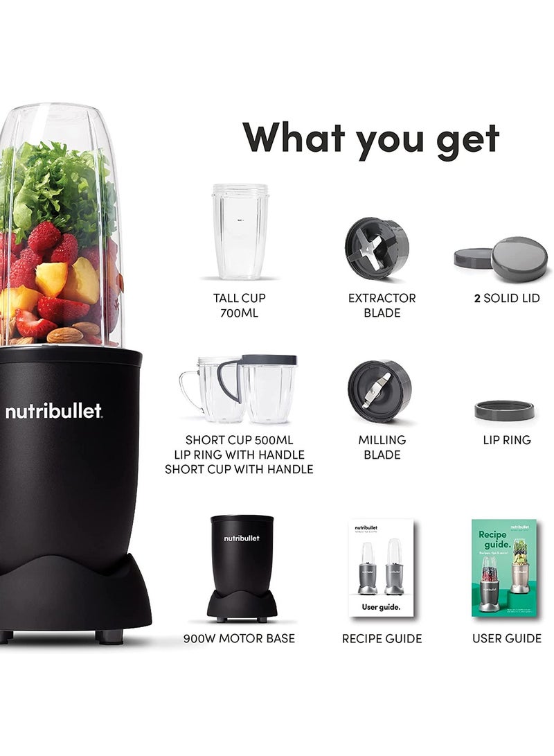 9 Piece Set, Multi-Function High Speed Blender, Mixer System with Nutrient Extractor, Smoothie Maker, All Black 700 ml 900 W NB9-1212AK Black