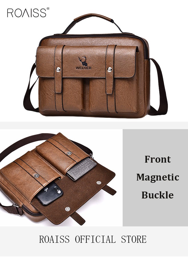 Men Business Leather Crossbody Bag Vertical Type Square Type Shoulder Bag Men Zipper Buckle Leather Messenger Bag Crossbody Shoulder Bag Vintage Handle Bags