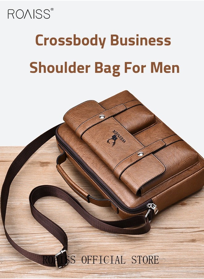 Men Business Leather Crossbody Bag Vertical Type Square Type Shoulder Bag Men Zipper Buckle Leather Messenger Bag Crossbody Shoulder Bag Vintage Handle Bags