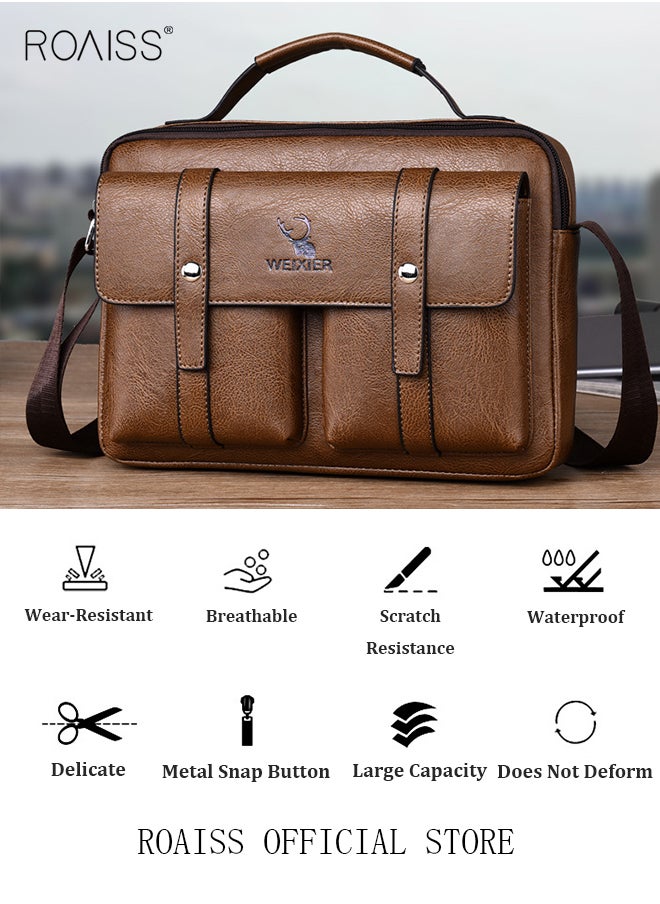 Men Business Leather Crossbody Bag Vertical Type Square Type Shoulder Bag Men Zipper Buckle Leather Messenger Bag Crossbody Shoulder Bag Vintage Handle Bags