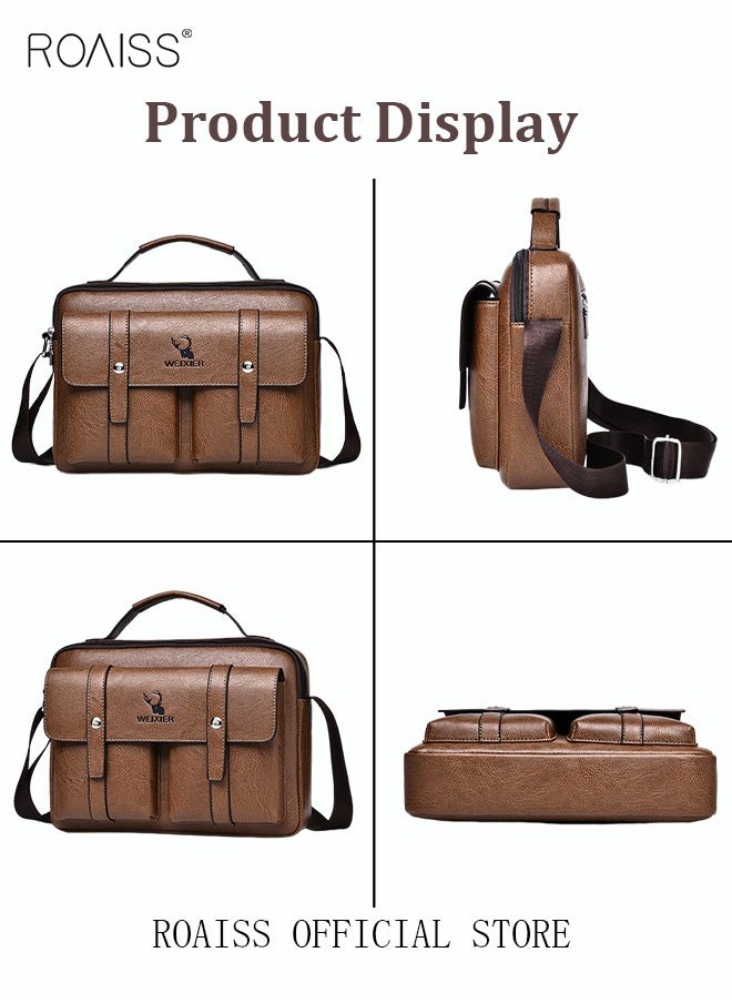 Men Business Leather Crossbody Bag Vertical Type Square Type Shoulder Bag Men Zipper Buckle Leather Messenger Bag Crossbody Shoulder Bag Vintage Handle Bags