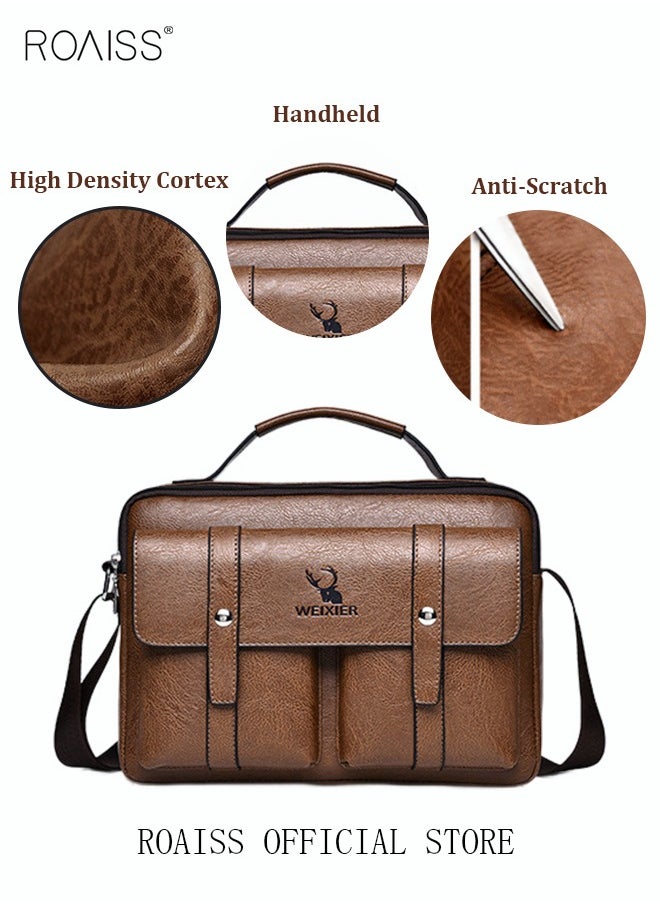 Men Business Leather Crossbody Bag Vertical Type Square Type Shoulder Bag Men Zipper Buckle Leather Messenger Bag Crossbody Shoulder Bag Vintage Handle Bags