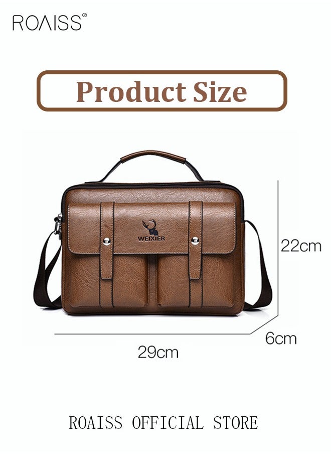 Men Business Leather Crossbody Bag Vertical Type Square Type Shoulder Bag Men Zipper Buckle Leather Messenger Bag Crossbody Shoulder Bag Vintage Handle Bags