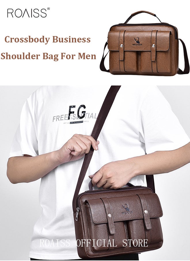 Men Business Leather Crossbody Bag Vertical Type Square Type Shoulder Bag Men Zipper Buckle Leather Messenger Bag Crossbody Shoulder Bag Vintage Handle Bags