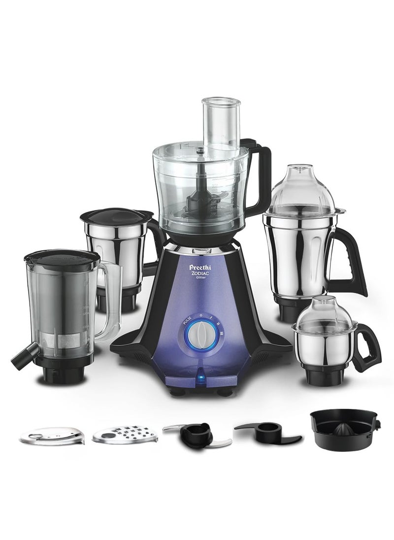 Preethi Zodiac Glitter MG 264, 750 Watt Mixer Grinder, 5 Jars (3 Stainless steel Jars +1 Juicer Jar+1 Master Chef Plus Food processor Jar), Lavender/Black