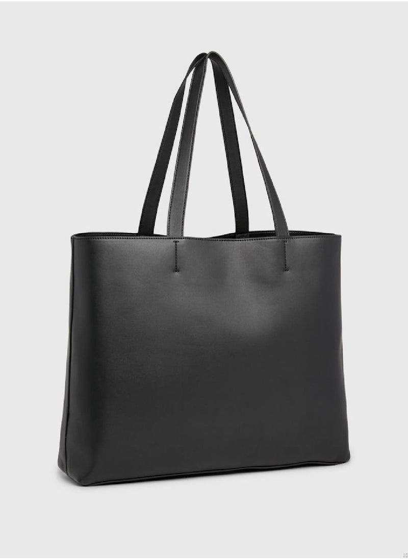 Women's Slim Tote Bag -  smooth faux leather exterior, Black