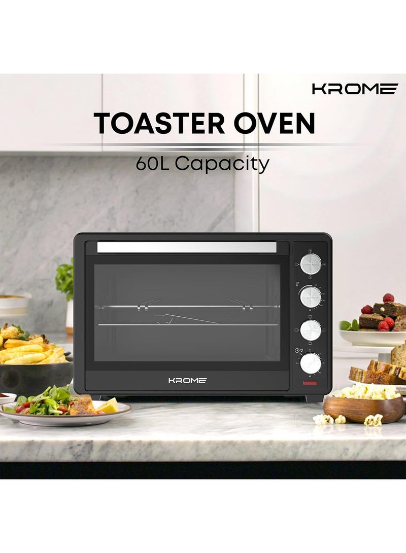 Electric Oven- 100℃~250℃ TEMP Setting, Rotisserie, Toasting, Baking,Grilling & Broiling, Convection Fan, 60 Min Timer With Automatic Shut-Off,1 Year Warranty 60 L 2000 W KR-OTG60OM Black