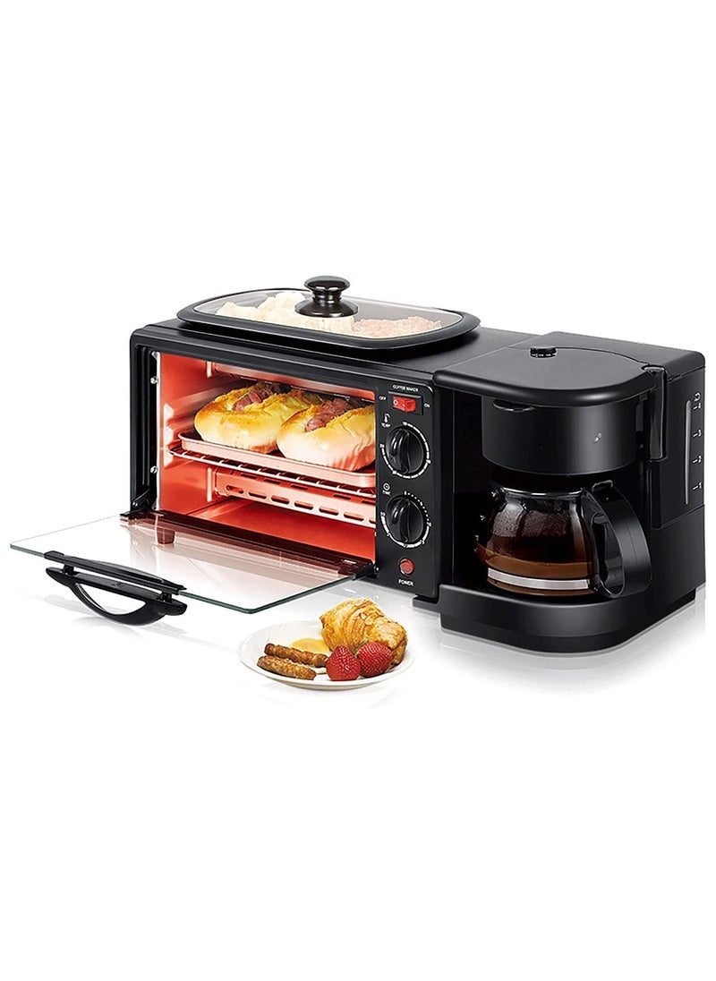 3-in-1 Breakfast Station – Multifunction Electric Toaster Oven, Drip Coffee Maker, and Frying Pan Combo for Bread, Pizza, and Full Breakfasts