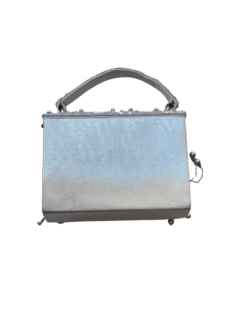 Designer Mirror Flap Clutch Bag - Silver