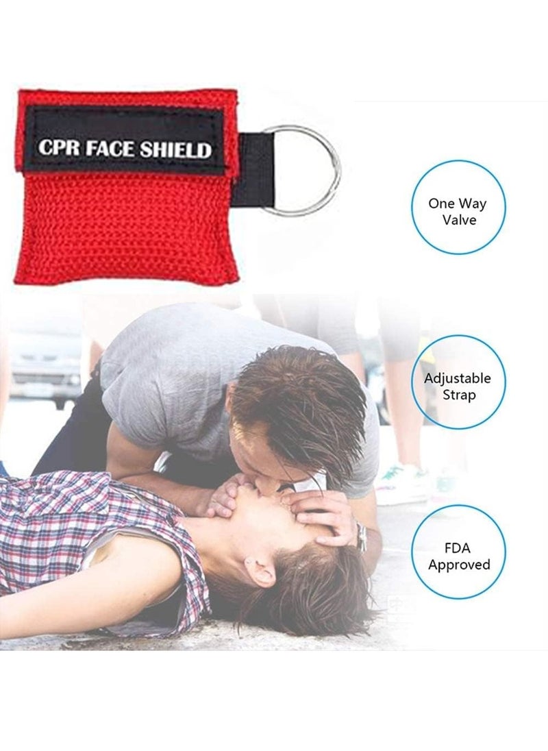 10 Pcs CPR Face Shield Mask,CPR Emergency Breathing Mask,Keychain Keying Emergency Kit,CPR Face Shields Pocket Mask for First Aid or CPR Training,Safety & Survival Gear(Red-10)