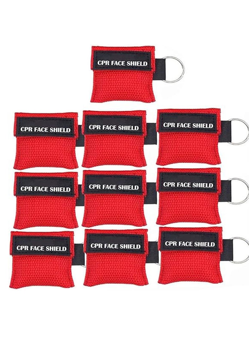 10 Pcs CPR Face Shield Mask,CPR Emergency Breathing Mask,Keychain Keying Emergency Kit,CPR Face Shields Pocket Mask for First Aid or CPR Training,Safety & Survival Gear(Red-10)