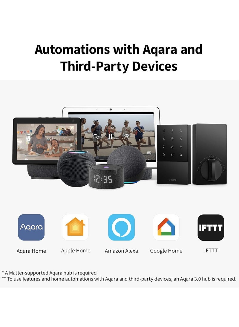 Aqara Smart Lock U50, Keyless Entry Door Lock with Apple Home Key, Bluetooth Deadbolt Lock, App Remote Control, Supports Apple HomeKit, Matter, Google Home, Alexa, IFTTT, Black