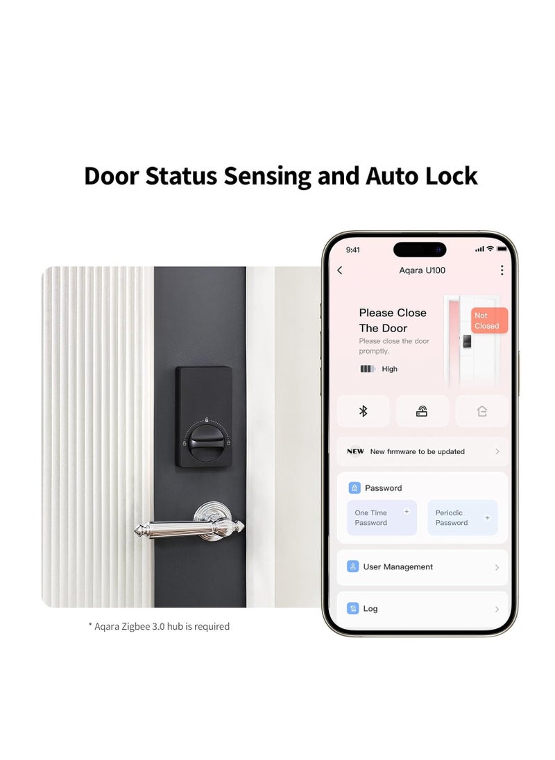 Aqara Smart Lock U50, Keyless Entry Door Lock with Apple Home Key, Bluetooth Deadbolt Lock, App Remote Control, Supports Apple HomeKit, Matter, Google Home, Alexa, IFTTT, Black