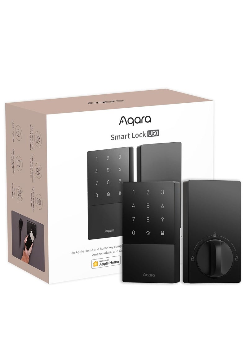 Aqara Smart Lock U50, Keyless Entry Door Lock with Apple Home Key, Bluetooth Deadbolt Lock, App Remote Control, Supports Apple HomeKit, Matter, Google Home, Alexa, IFTTT, Black