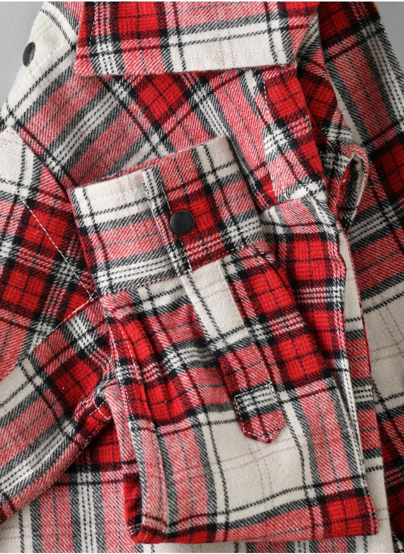 Boys Red and White Plaid Flannel Shirt