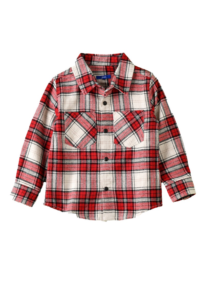 Boys Red and White Plaid Flannel Shirt