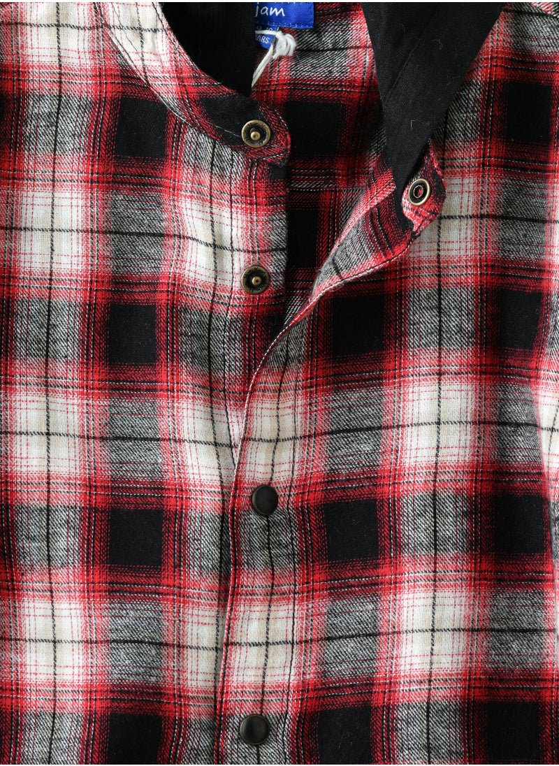 Boys Hooded Red Plaid Flannel Shirt