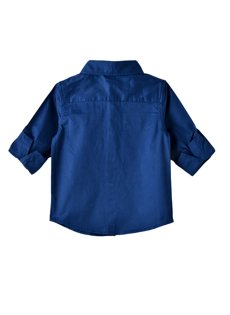 Boys Blue Casual Shirt with Roll-Up Sleeves