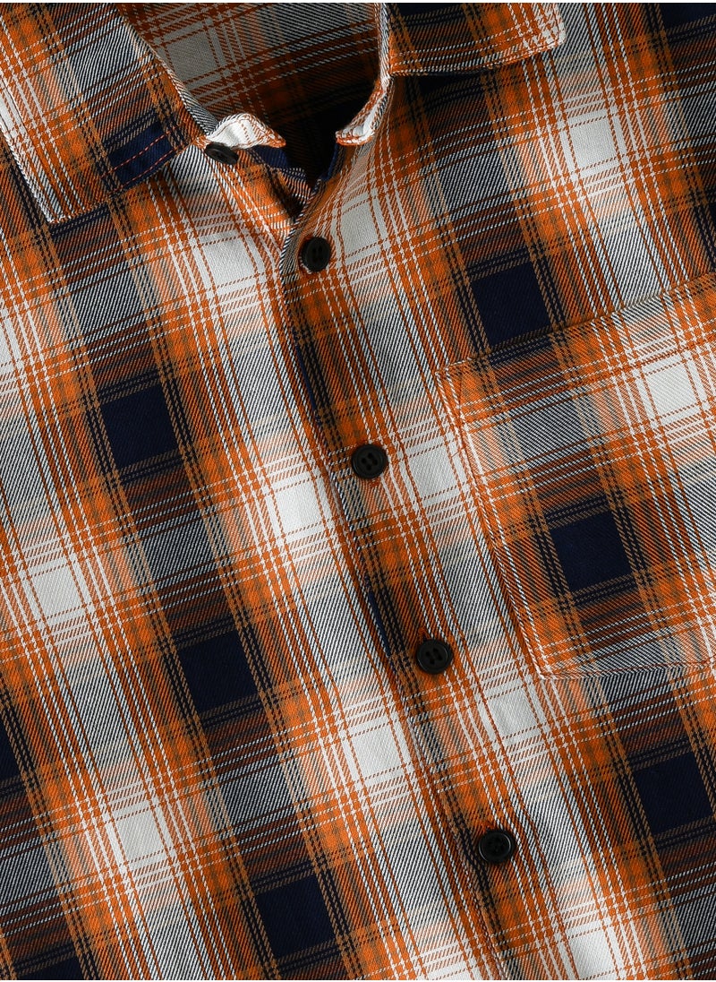 Boys' Orange and Black Plaid Shirt