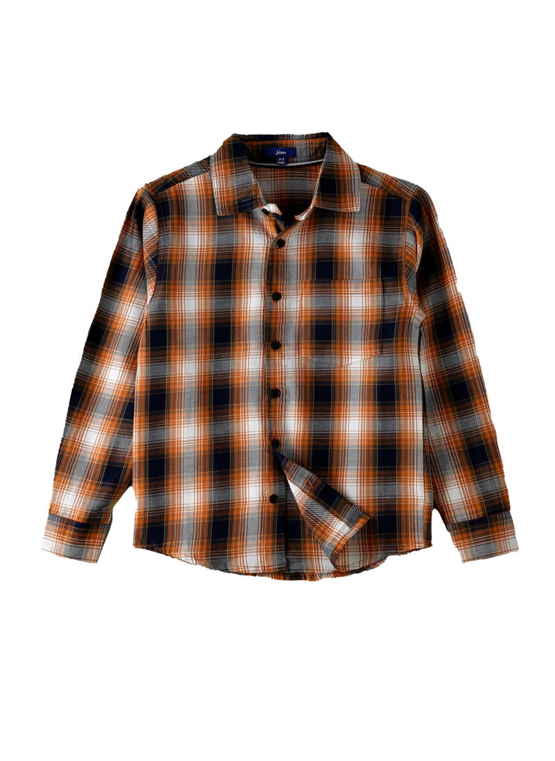 Boys' Orange and Black Plaid Shirt