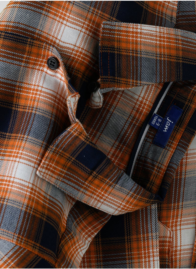 Boys' Orange and Black Plaid Shirt