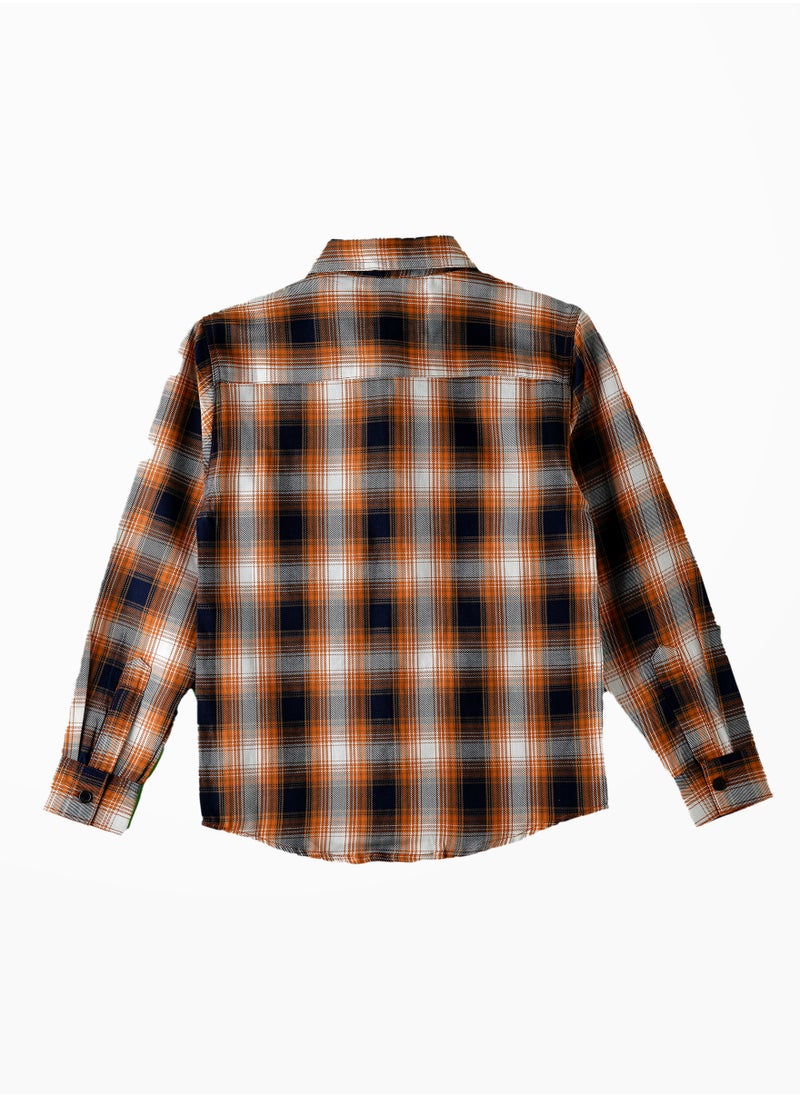 Boys' Orange and Black Plaid Shirt