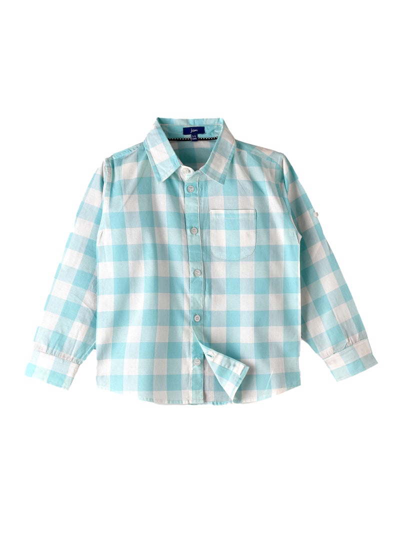 Boys' Light Blue and White Checkered Shirt