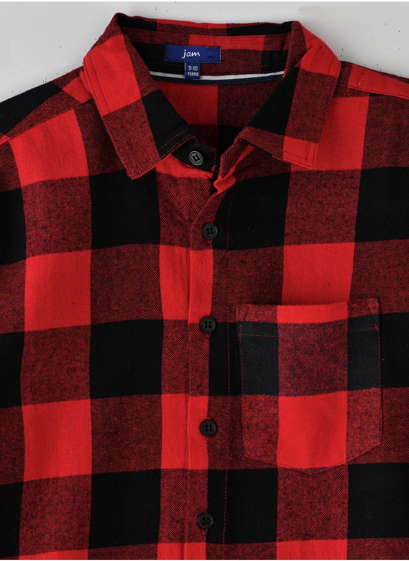 Boys' Red and Black Checkered Flannel Shirt